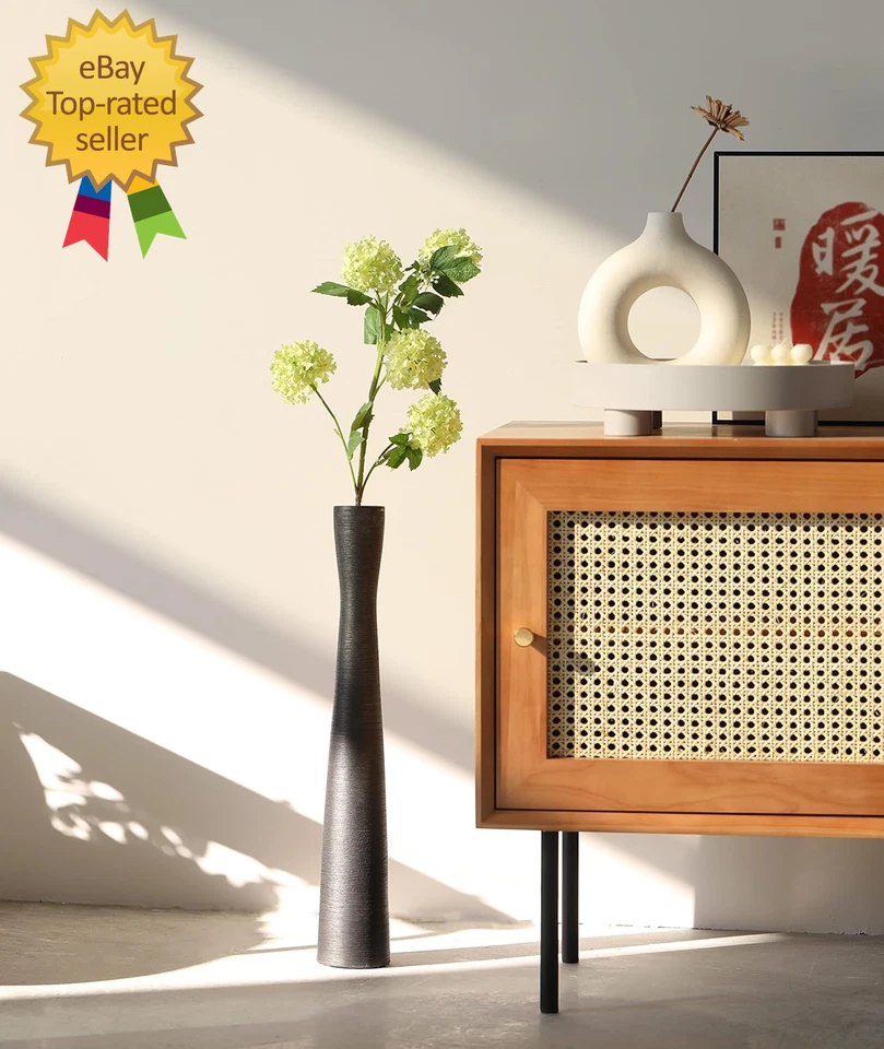 Jarrón de piso negro 20 jarrones altos de cerámica grande delgado largo mate florero para pampas Foto 3 de 4