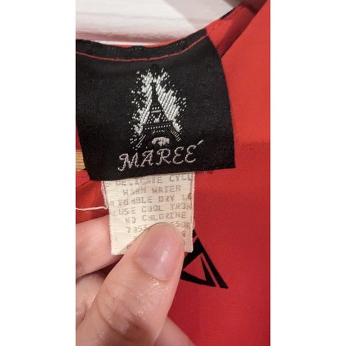 Vintage Maree rotes Kleid schwarz Dreieck Muster Rüschenärmel Midikleid - Bild 3 von 6