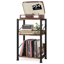 Hosfais 3 Tier Record Player Stand, Retro Vinyl Storage End Table Records for...