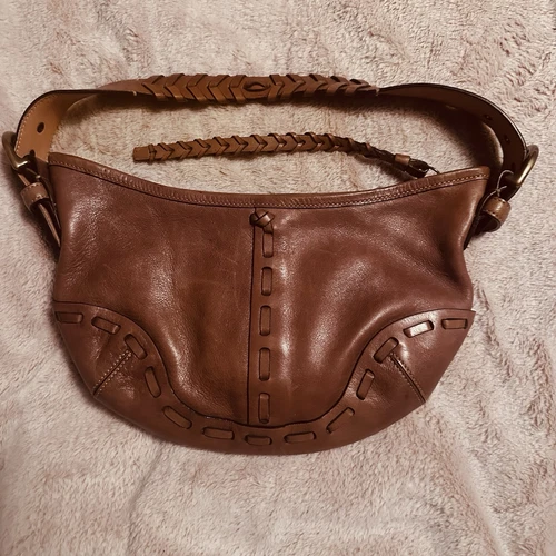 Vintage COACH Leather Shoulder Half Moon Shoulder Bag Camel Brown Braided Buckle