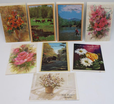 VINTAGE UNUSED GREETING CARDS - Lot of 8 Scenic Floral 1980s LotV