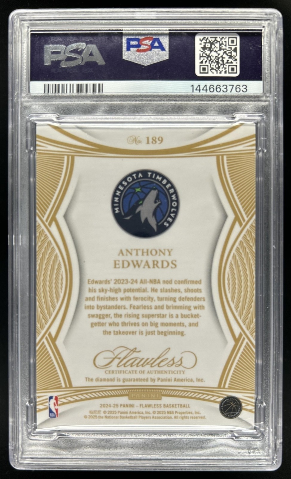 2024-25 Panini Flawless Anthony Edwards All-NBA #/10 Timberwolves PSA 7 view 2