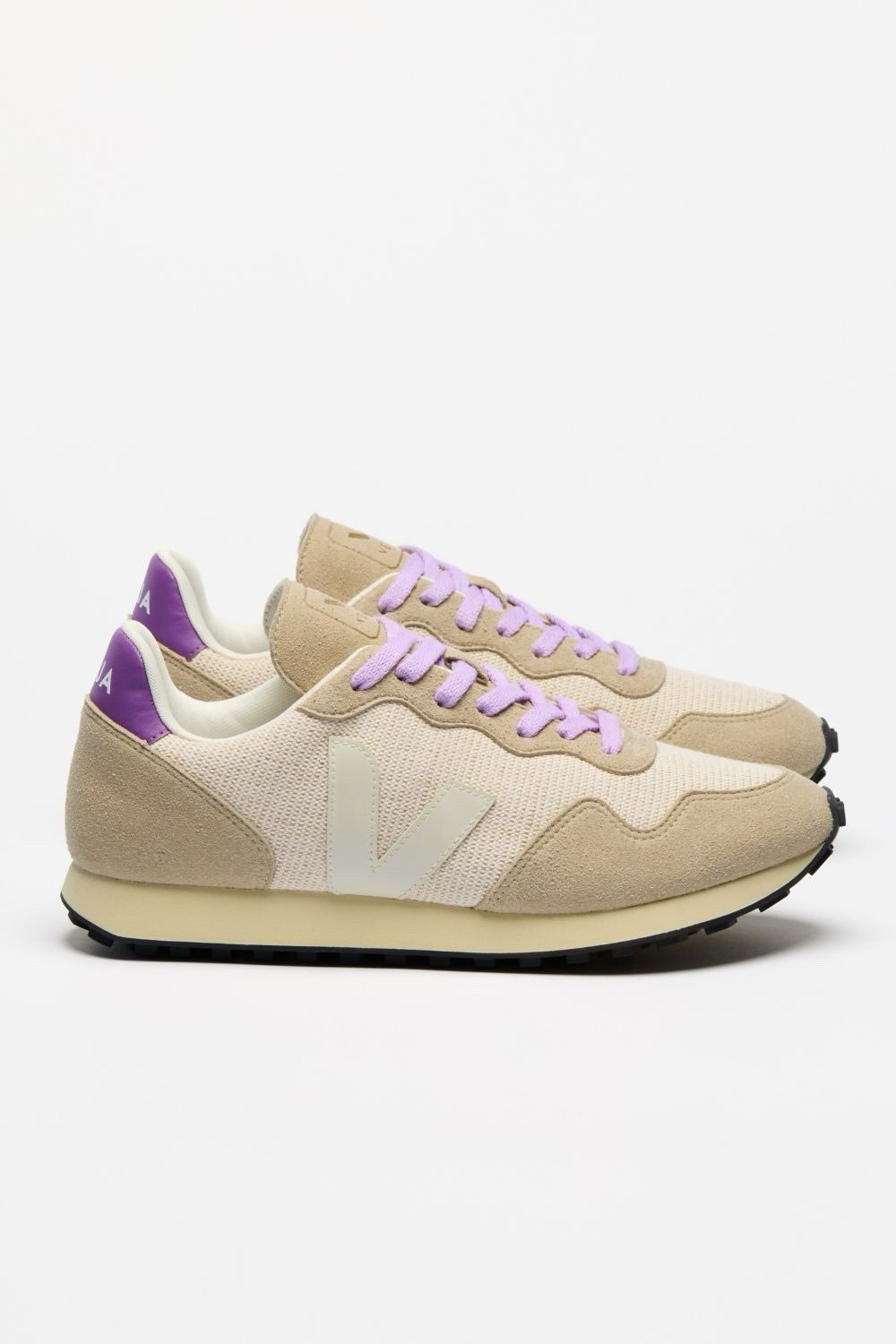 VEJA Beige Purple Mesh Suede Low Top Sneakers Retro Comfort Casual