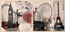 Quadro Londra Parigi 2 pezzi, 50 cm ciascuno su cornice a cuneo, NUOVO