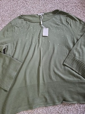 Vila Milano Sweater Casual Sleeve Green Studded Size Large NWT       C17