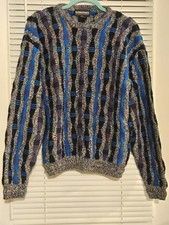 Vtg 80s 90s 3D Textured Knit Multicolor Abstract Pattern Sweater Jumper Med