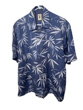 Jamaica Jaxx Shirt Mens Large Blue Floral 100 Silk Hawaiian Short Sleeve Aloha