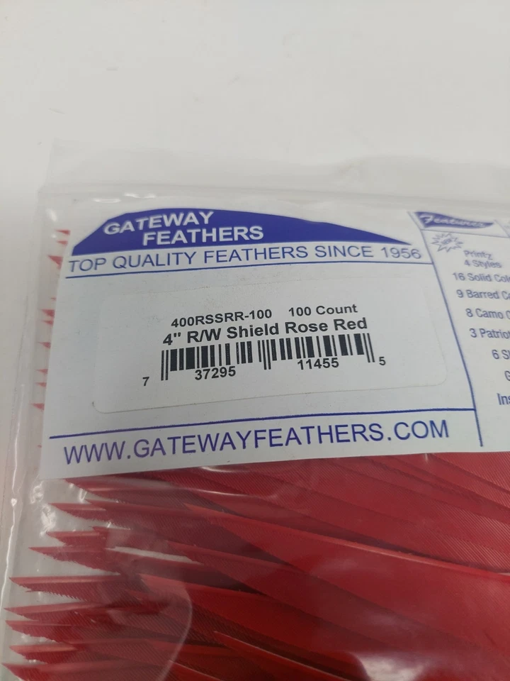100 Pack Gateway Feathers 4" Right Wing: Shield Rose Red 400RSSRR-100 - Image 2 of 3