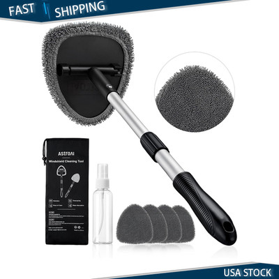 21 Extra-Long Windshield Cleaner Tool Extendable Handle, 4 Reusable Microfiber P