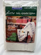 CHARLES CRAFT BABY ALPHABET AFGHAN  WHITE 45" X 41" 18 COUNT Cross Stitch COTTON