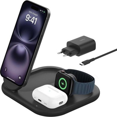 Belkin BoostCharge Pro Qi2 3-in-1 Wireless Ladestation 15W Apple Watch Schwarz