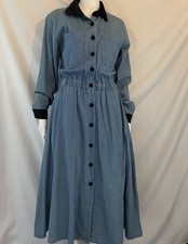 Vintage 90s Fads Denim Shirt Dress Corduroy Collar Cuffs 8 A Line