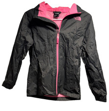 The North Face Girls Gray Pink Windbreaker Hooded Zip Jacket Medium 10/12