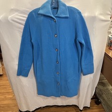 Talbots Coatigan Womens MP Petite Blue Acrylic Blend Knit Button Front Unlined