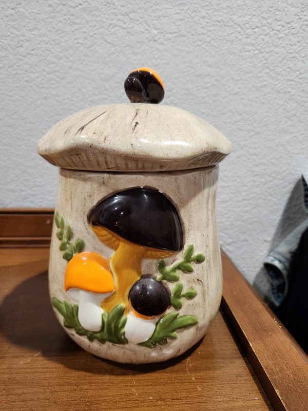 Vintage Mushroom Ceramic Cookie Jar With Lid ( 10” Tall )
