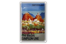 Blechschild Reise 12x18 cm Schweiz The electric Simlon line Deko Schild