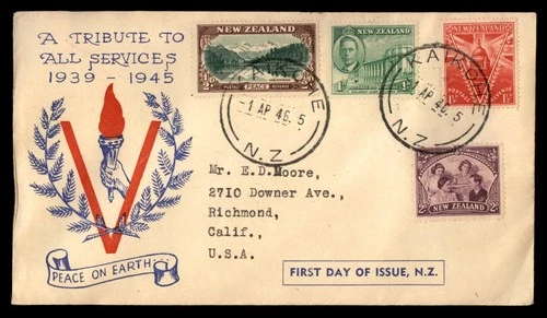 Mayfairstamps New Zealand FDC 1946 V Tribute ot All Services Flame First Day Cov