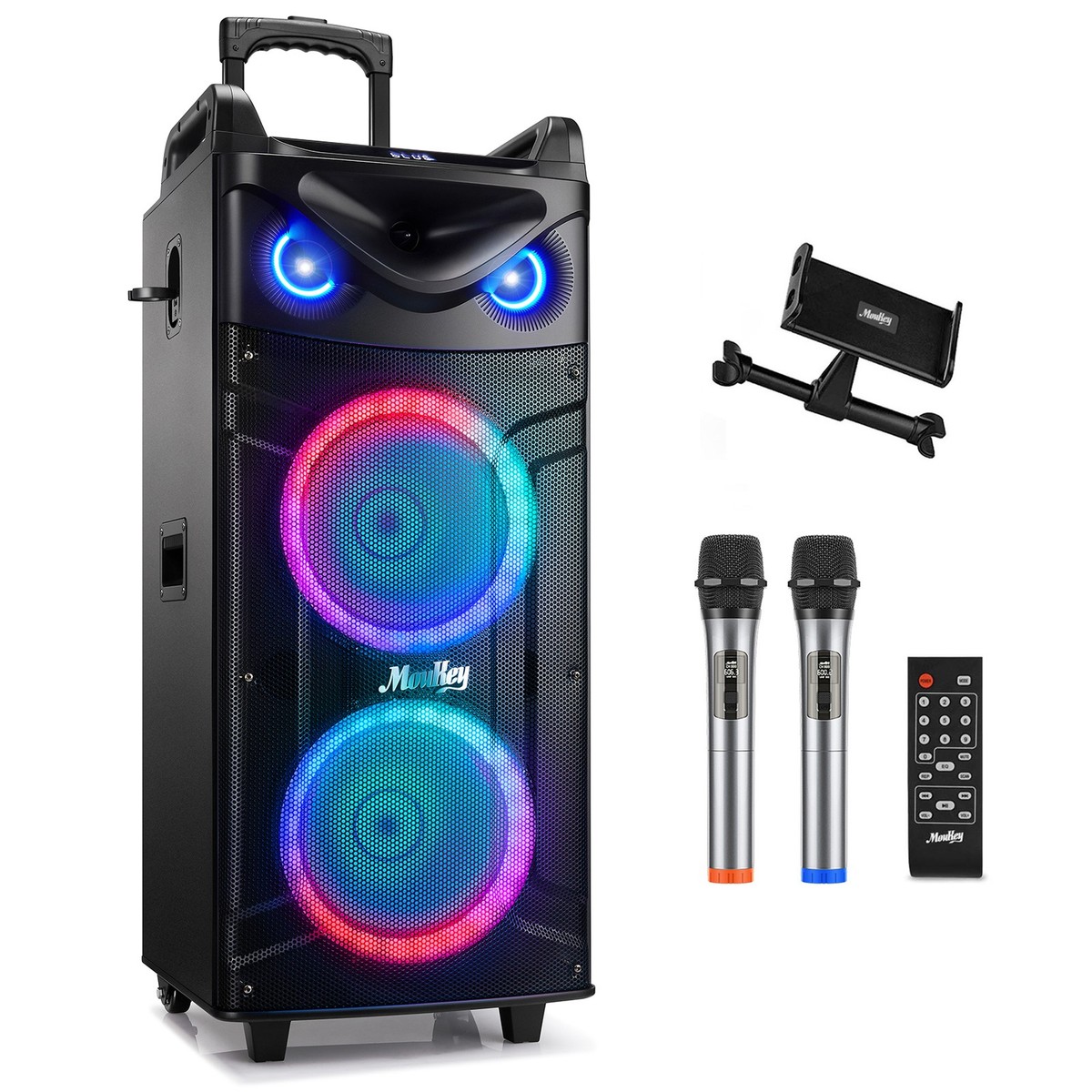 Moukey Portable Party Speaker Bluetooth Singing Machine With 2Pcs
