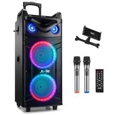 Moukey Portable Party Speaker Bluetooth Singing Machine With 2Pcs Wireless Mics
