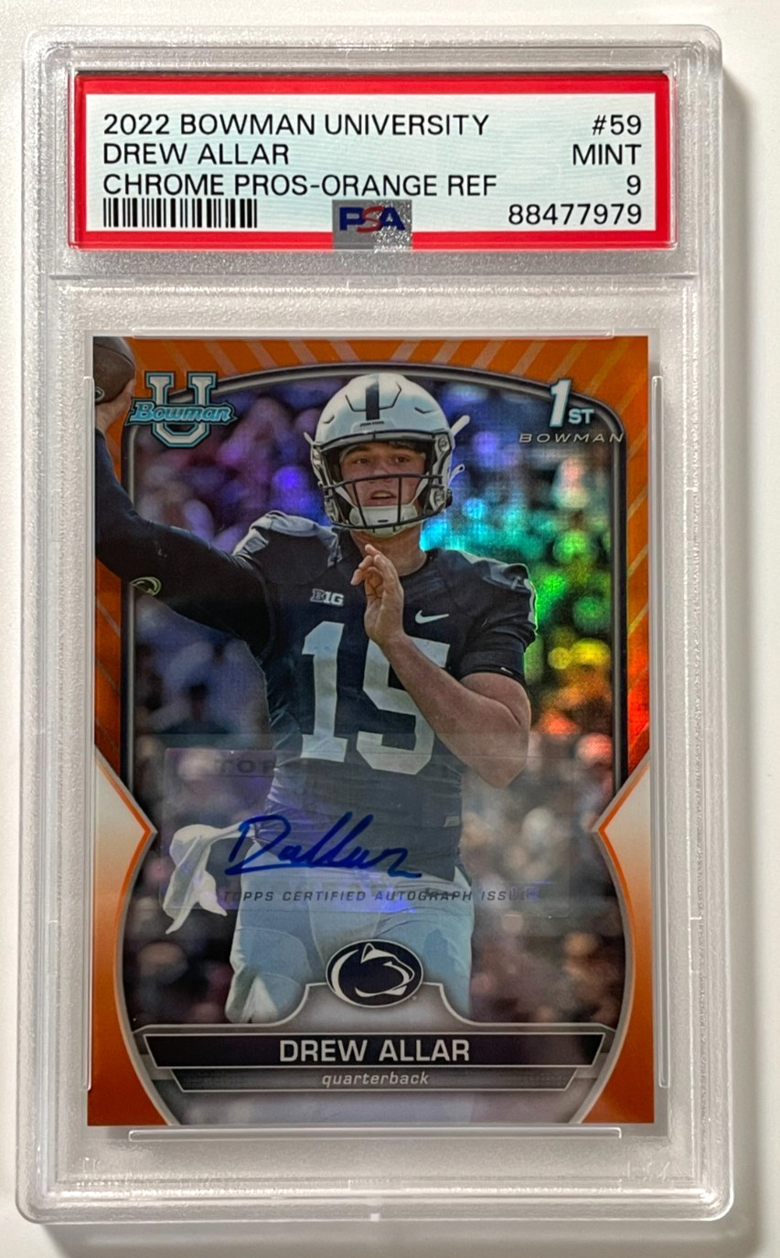 DREW ALLAR 2022 Bowman Chrome 1st Bowman Orange Refractor ROOKIE/Auto /25 PSA 9