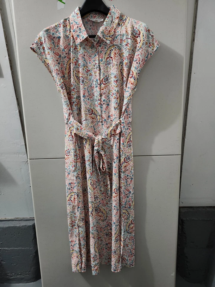 Lucky Brand Dress Womens XL Maxi Short Sleeve Button Shirt Floral Waist Tie Pkts - Image 2 of 4