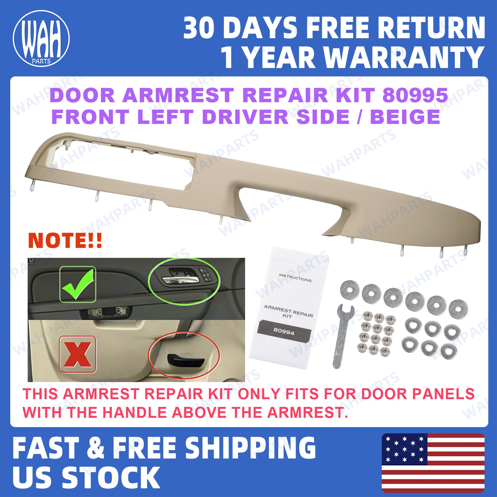 For Tahoe Silverado 2010-2014 Beige Front Driver Side Door Armrest Repair 80995