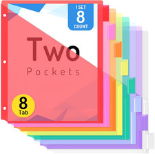 8 Count Dividers with Two Pockets, 8 Tabs Binder Dividers for 3 Ring Binder Orga