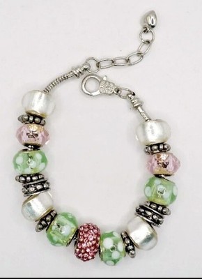 Vintage 925 Sterlingsilber & Murano Italien Glasperlen und Bettelarmband 8 Zoll