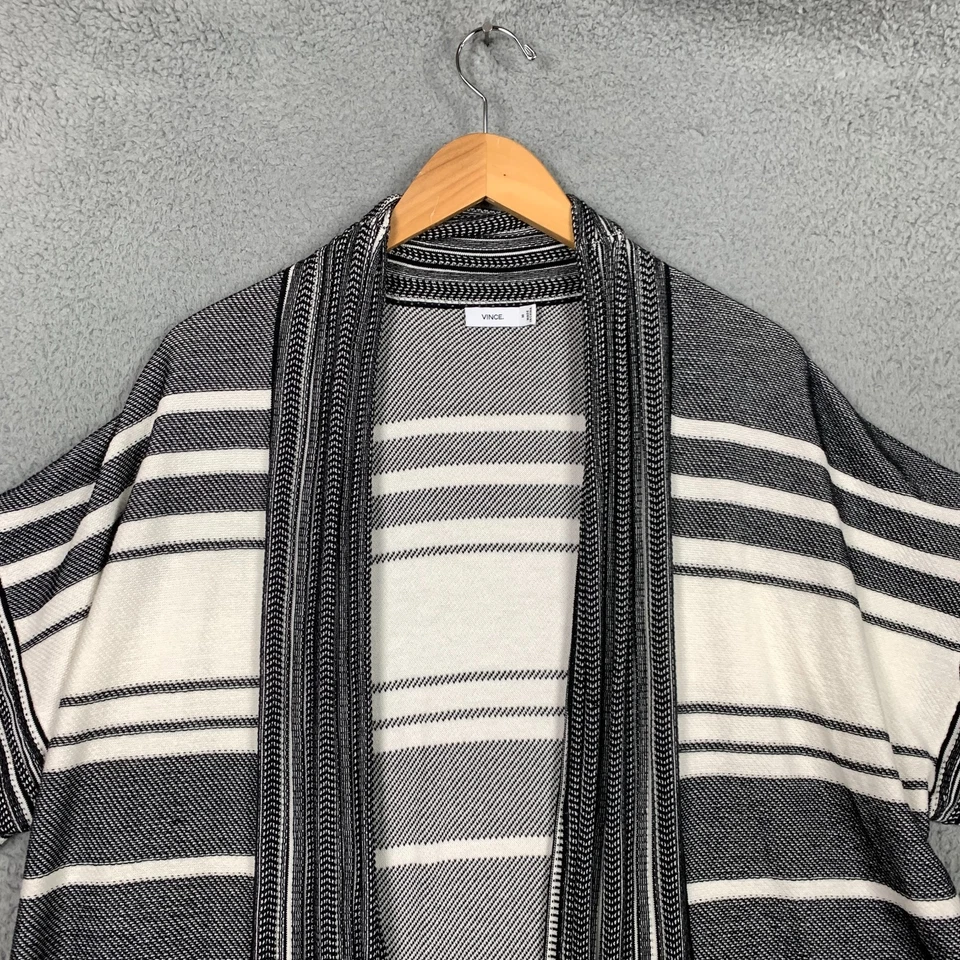Vince. Cárdigan largo para mujer mediano negro/blanco multi rayas frente abierto algodón Foto 2 de 4