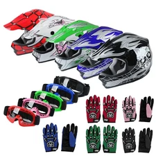 DOT Youth Kids Dirt Bike ATV Motocross Helmet Goggles Gloves Off-road S/M/L/XL