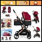 2-in-1 Convertible Baby Stroller, Foldable Pushchair with Adjustable Canopy, Ant