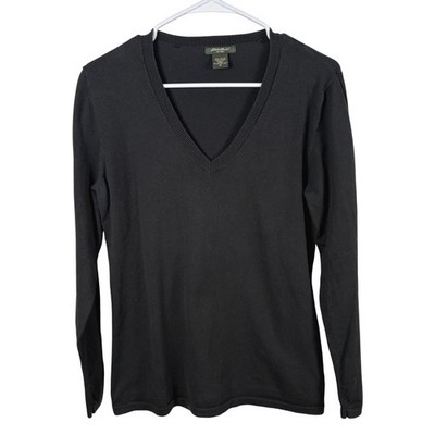 Eddie Bauer Sweater Women's M Black V-Neck Cotton Blend Long-Sleeve Minimalist