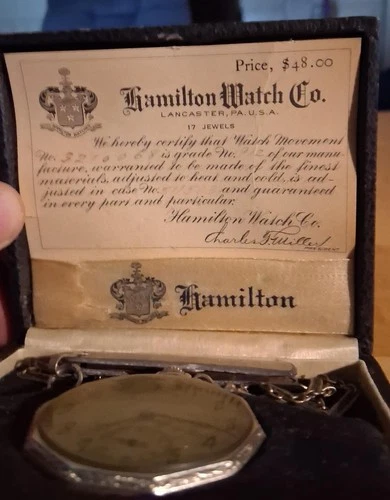 🔥14k GF HAMILTON ANTIQUE 17 JEWELS POCKET WATCH  W/ CASE, KNIFE AND CHAIN
