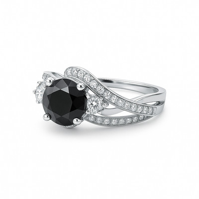 Ritani Platinum Engagement Ring | 1.33ct Round Black Diamond + 0.27ct WD S5 3/4