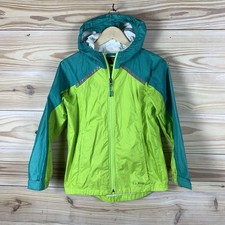 LL Bean Rain Jacket Boys 10 Bright Reflecting Green Teal Outdoor Play
