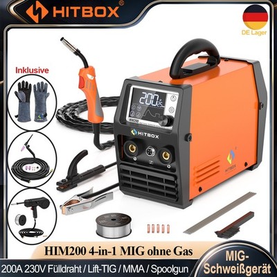 HITBOX 200A MIG MMA Lift TIG IGBT Schweißgerät 4-in-1 220V Gaslos mit Spoolgun