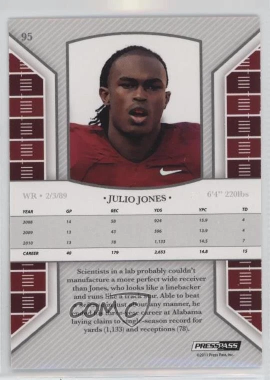 2011 Press Pass Legends Silver Holofoil /175 Julio Jones #95 Rookie RC - Image 2 of 2