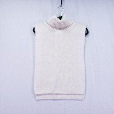 H M Cream Ribbed Knit Turtleneck Sleeveless Open Sweater Vest Top One Size