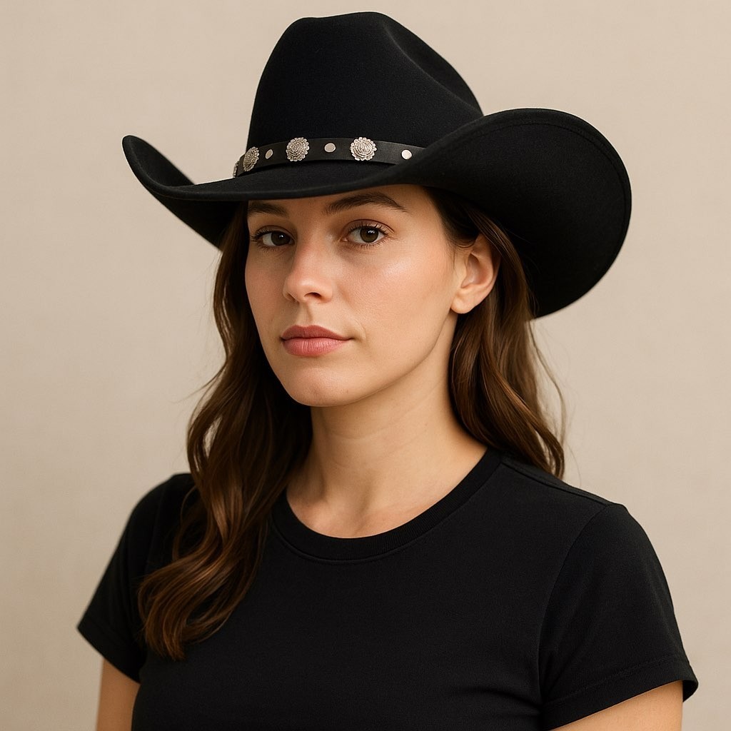 Vintage Western Express Wool Cowboy Hat Black Concho Band USA Large