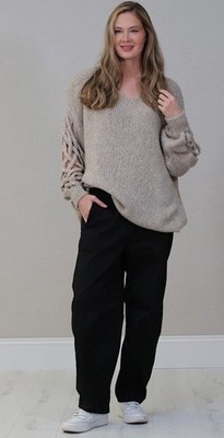 Italian Designed & Made Ladies Etna Wool Braided Sleeve Jumper 1 Size 10-18