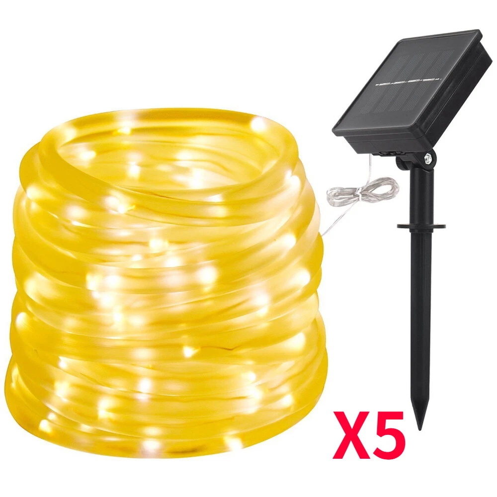 5PCS 39FT LED Solar Powered Rope Fairy Garden Lights String Strip Outdoor Patio