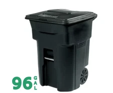 96 Gallon Black Rolling Outdoor Garbage/Trash Can with Wheels and Attached Lid