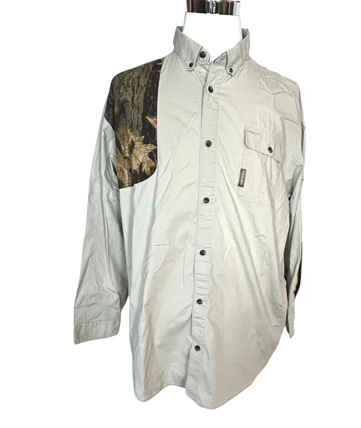Columbia Shooting Hunting Shirt Mens XXl 2XL Khaki Long Sleeve Mountain Guide