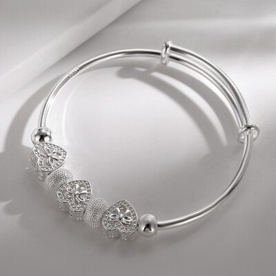 Fine 925 Silver women Heart Bangle bracelet fashion charm jewelry