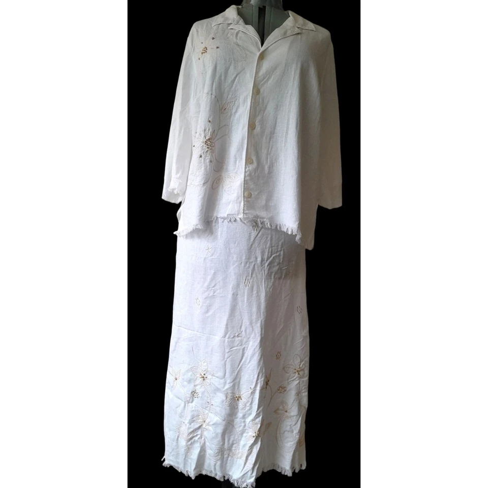 Requisitos Conjunto de 2 Falda Top de Playa Boho Bordada con Cuentas Mezcla de Lino Mezcla 2X-3X Foto 4 de 4