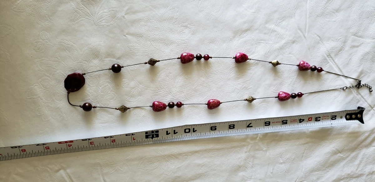 Costume Jewelry Necklace long strand pinkish burgundy and bronze