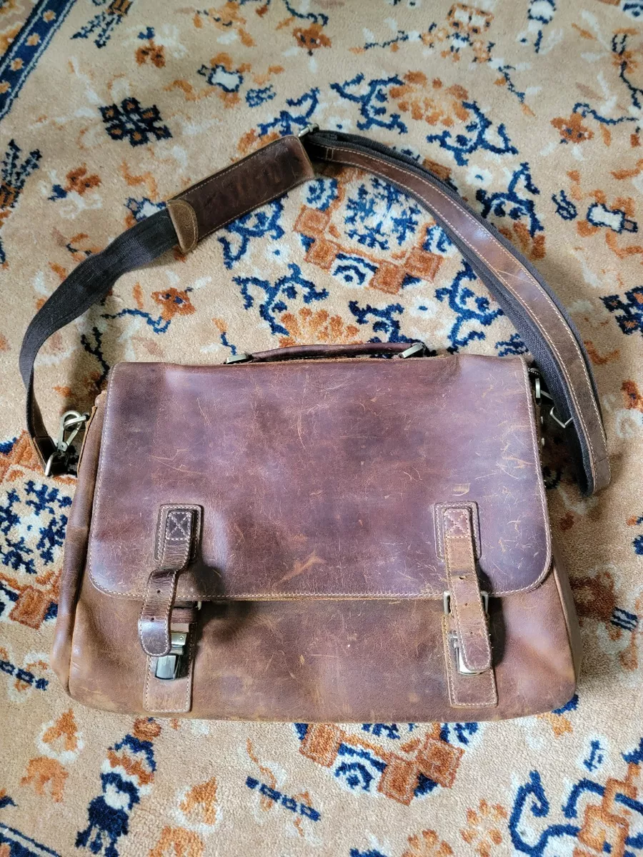 Jack Chris Vintage Brown Leather Crossbody Messenger Laptop Bag