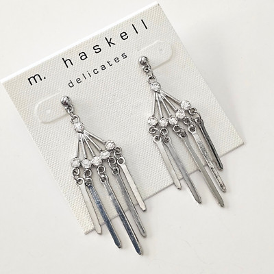 M Haskell Delicates Silver tone Chandelier Rhinestone Stud Earrings $20 NWT