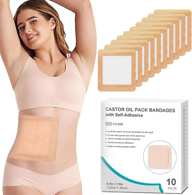 10Pcs Castor Oil Pack Wrap for Liver, Stomach, Belly Button | 8.7''*7.9'' Organic