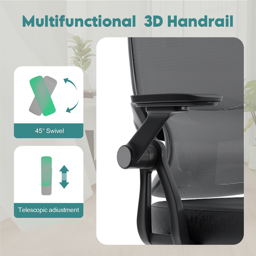 High-Back Computer Chair with Headrest, Adjustable Lumbar Support, Flip Arms - Picture 6 of 9